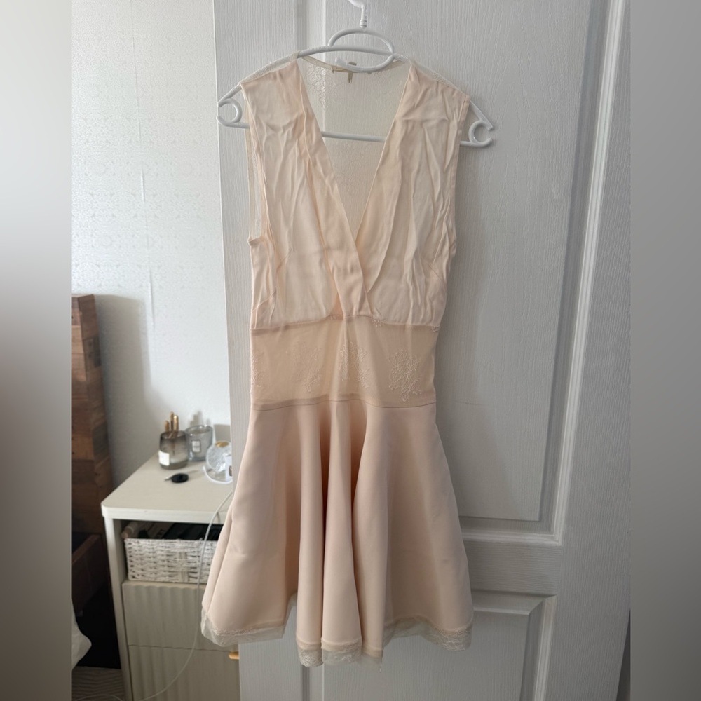 Maje Soft Cream V-Neck Fit & Flare Mini Dress